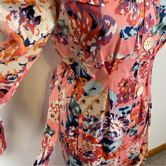 Zara SS18 Pink Floral Print Belted Shirt Midi Dress Size XS Button Tie Waist - Picture 13 of 16